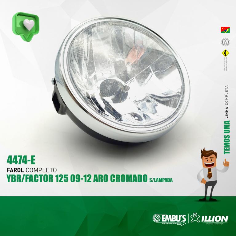 FAROL COMPLETO YBR 125 00-08/FACTOR 125 09-12 ARO CROMADO S/LAMPADA ''U1º''
