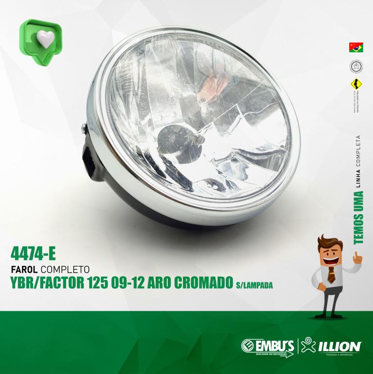 FAROL COMPLETO YBR 125 00-08/FACTOR 125 09-12 AROCROMADO S/LAMPADA EMBUS/BR