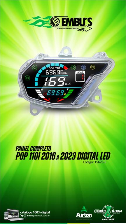 PAINEL COMPLETO POP 110i 2016-2023 DIGITAL LED (C/SENSOR, MARCADOR MACHA, BOIA COMBUSTIVEL, MARCADOR VELOCIDADE EMBUTIDO