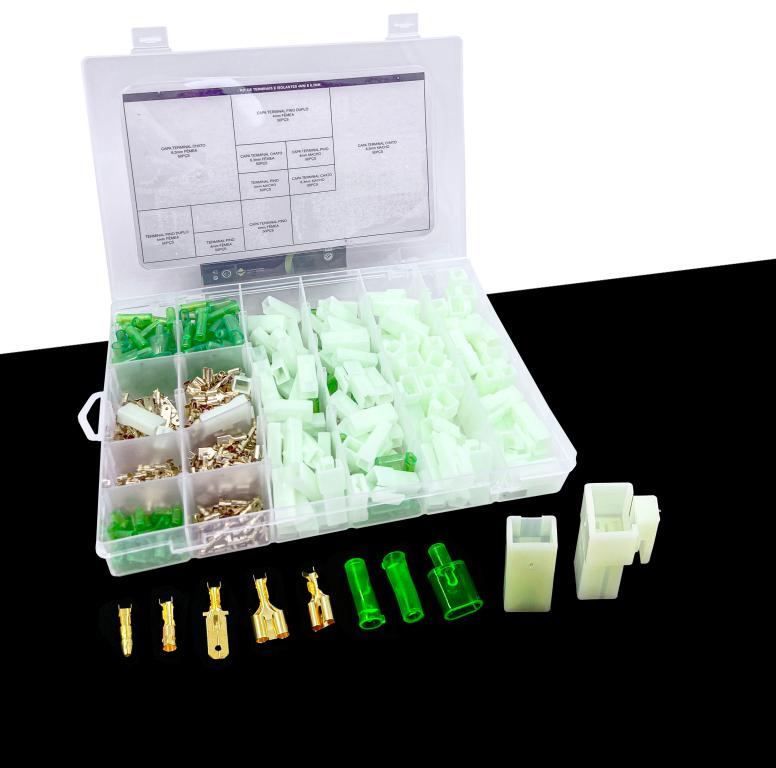 MALETA TERMINAIS E ISOLADORES ELETRICA MECANICA NY LON 4MM 6,3MM (500 PECAS) EMBUS