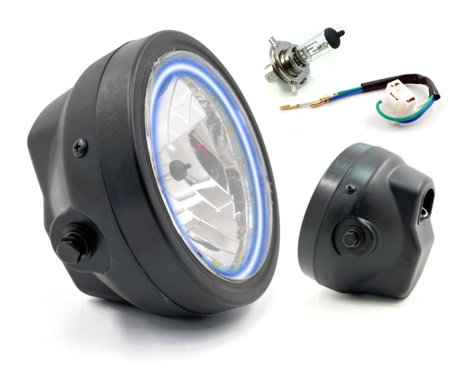 FAROL COMPLETO TITAN 150KS/ES/ESD 04-08/FAN 150 09-13 C/DRL, SOQUETE E LAMPADA H-4 (ARO ABS) EMBUS