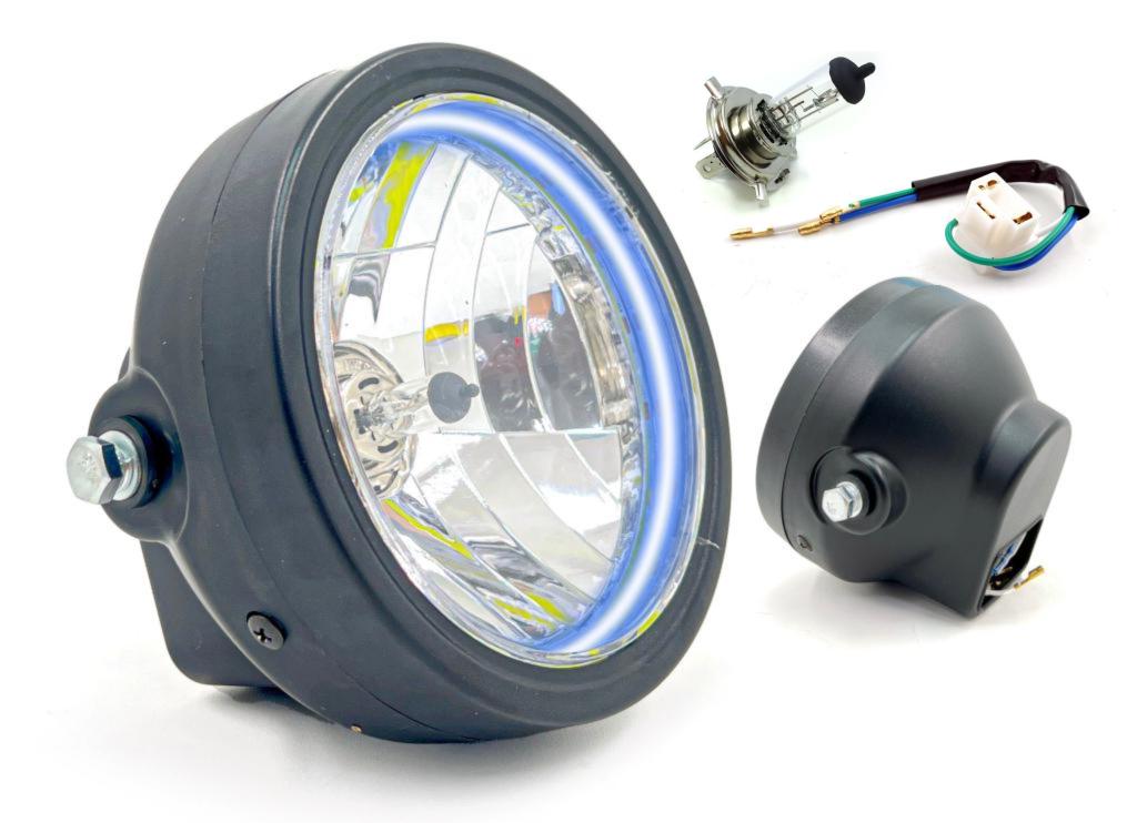 FAROL COMPLETO TITAN 125KS/ES 00-04/FAN 125 05-08 C/DRL, SOQUETE E LAMPADA H-4 (ARO ABS) EMBUS
