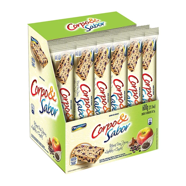BARRAS DE CEREAIS CORPO E SABOR MAÇÃ, UVA PASSA E LINHAÇA DISPLAY 12X25GR