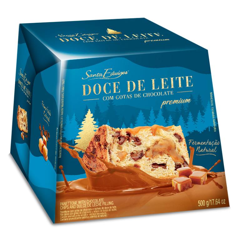 PANETONE RECHEADO DOCE DE LEITE COM GOTAS CHOCOLATE 500GR