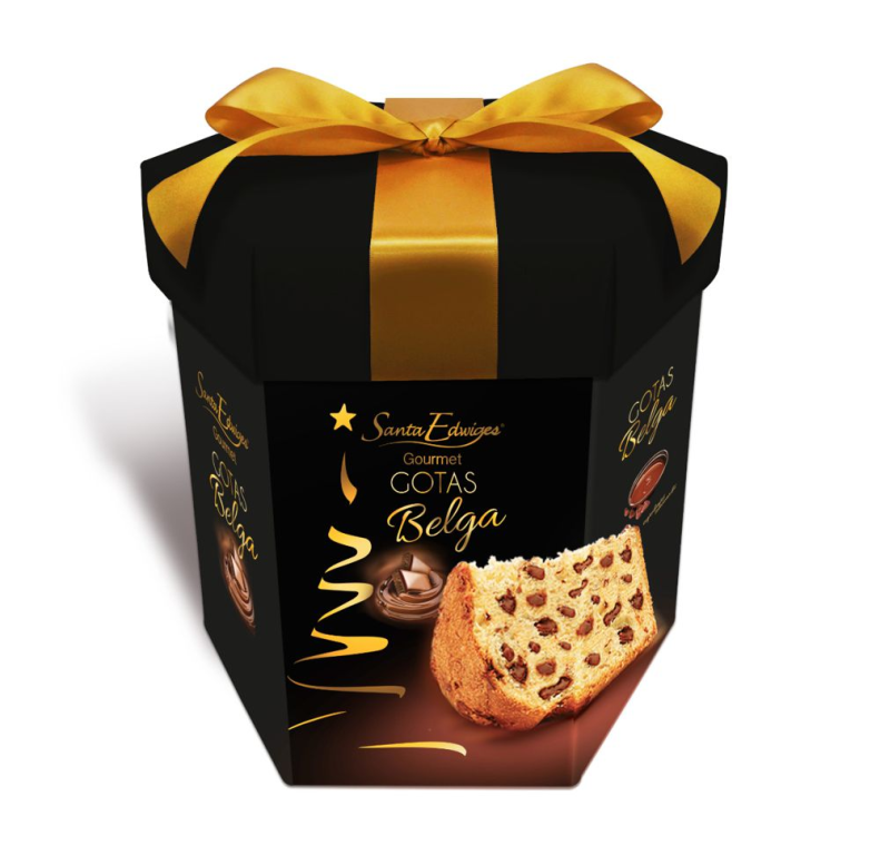 PANETONE CHOCOLATE BELGA EMB. 3D COM LAÇOS 908GR