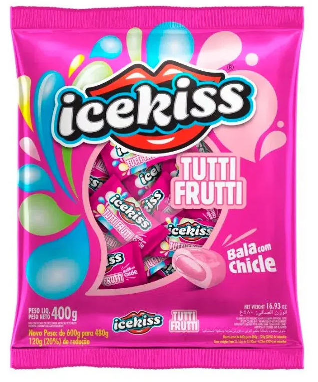 BALA DURA ICEKISS CHICLE TUTTI-FRUTI 400GR