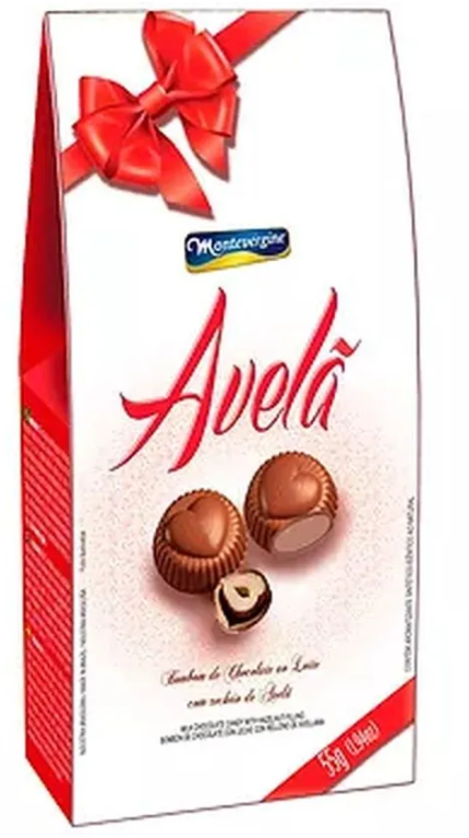 BOMBOM CORAÇÃO COM RECHEIO CREME DE AVELA 55GR