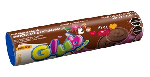BISCOITO RECHEADO GLUB SABOR CHOCOLATE E MORANGO 100GR