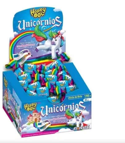 CHICLE HAPPY BOL UNICORNIOS ALGODAO DOCE C/47UN
