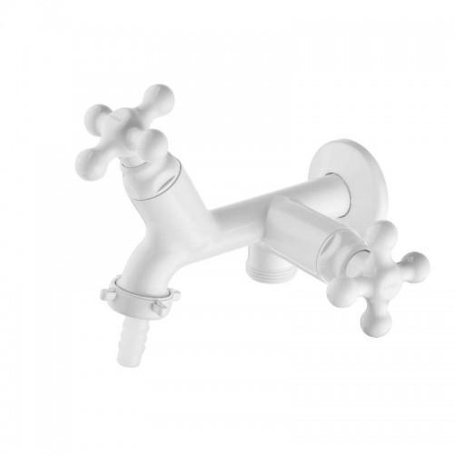 torneira dupla tanque plastico branca parede viqua