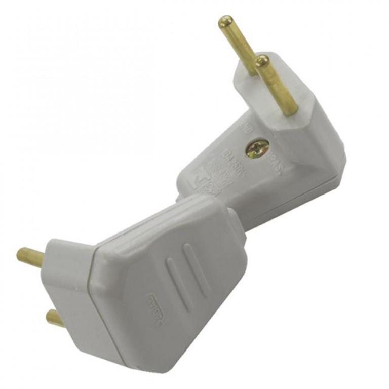 plug macho 10A 2P 90° Cinza