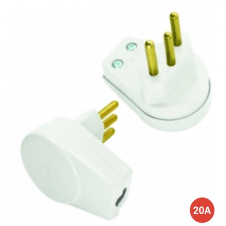 Plug macho 20A 3P 90º branco