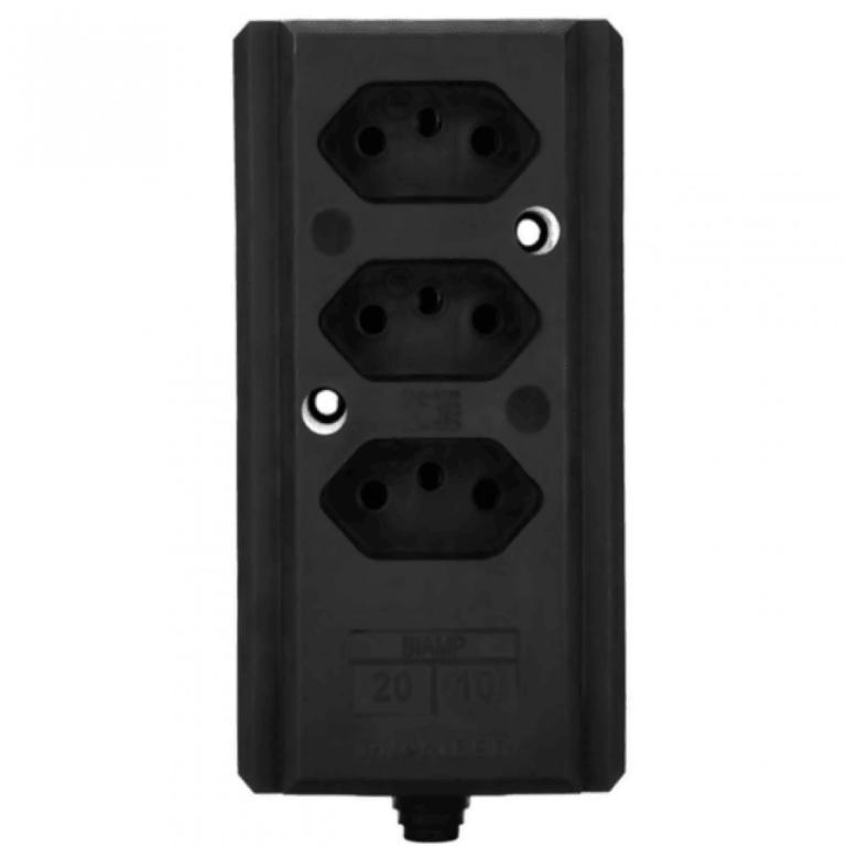 Regua 3 tomadas 20A preta sem fio