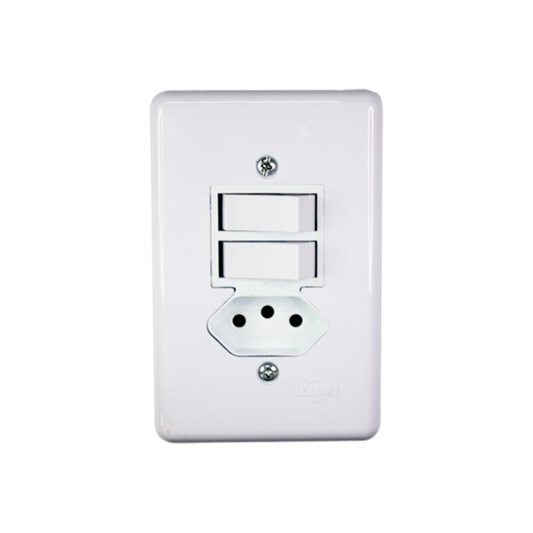 Interruptor duplo + tomada 10A Ilumi