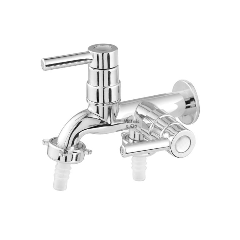 torneira dupla tanque plastico cromado parede roady