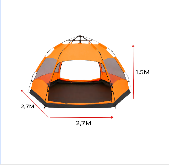 BARRACA CAMPING AUTOMATICA 2,7MX2,7MX1,5M 5-8 PESSOAS LARANJA