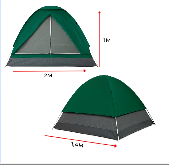 BARRACA CAMPING IGLU 2M X 1,4M X 1M - 2 PESSOAS (300 A 500MM) VERD