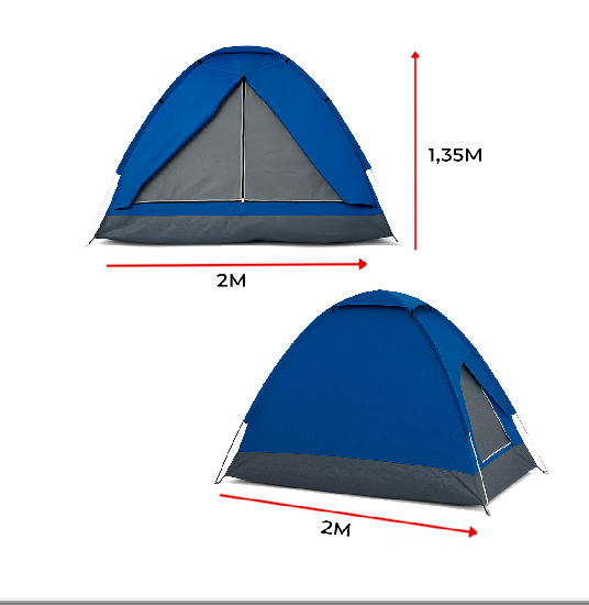 BARRACA CAMPING IGLU 2M X 2M X 1,35M-4 PESSOAS(300 A 500MM) AZUL