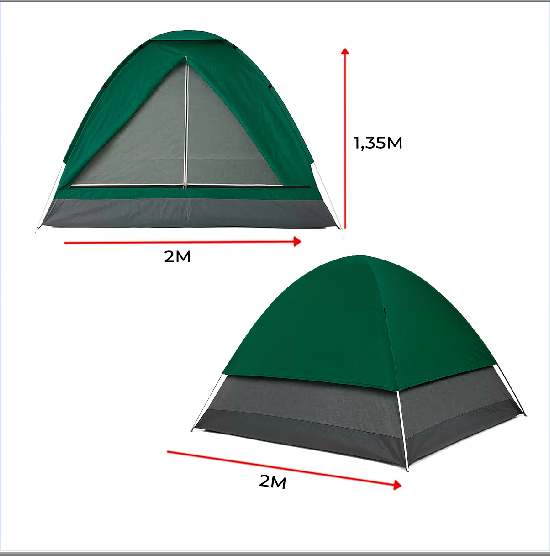 BARRACA CAMPING IGLU 2M X 2M X 1,35M-4 PESSOAS(300 A 500MM) VERD