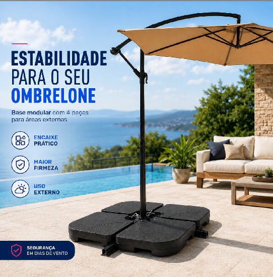 BASE PARA OMBRELONE HDPE TIPO CRUZ (4 PEÇAS) - 60KG AGUA