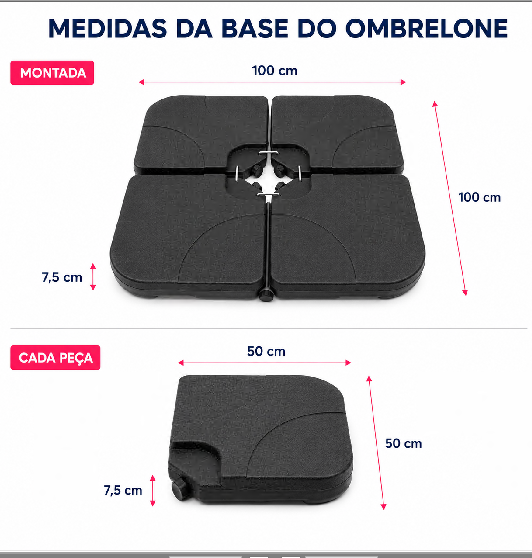 BASE PARA OMBRELONE HDPE TIPO CRUZ (4 PEÇAS) - 60KG AGUA