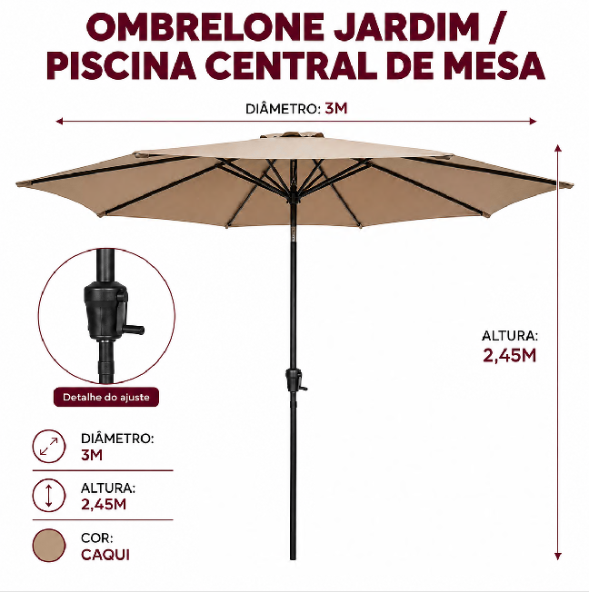OMBRELONE JARDIM / PISCINA CENTRAL DE MESA DIAMETRO: 3M / ALTUR