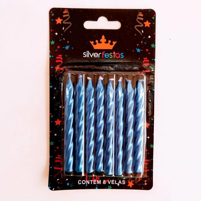 VELA ESPIRAL AZUL METALIZADA (SILVER PLASTIC)