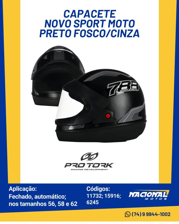 CAPACETE SPORT MOTO NEW PTF/CZ 62