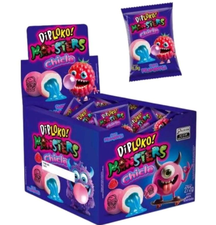 CHICLETE DIPLOKO MONSTERS FRAMBOESA 1X40X6,8GR