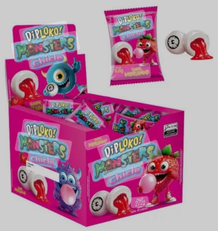 CHICLETE DIPLOKO MONSTERS MORANGO 1X40X6,8GR