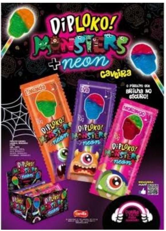 PIRULITO DIPLOKO NEON MONSTERS CAVEIRA 1X30X10G