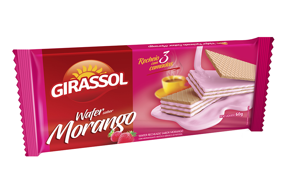 BISCOITO WAFER GIRASSOL MORANGO 1X50X60GR