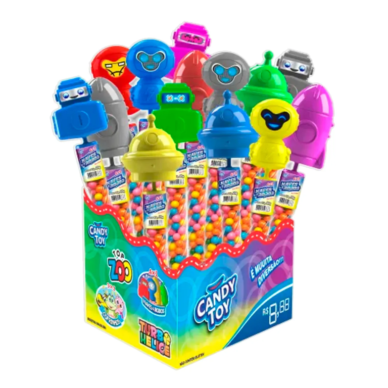 BALA COM BRINQUEDO NAVES E ROBOS 1X15X20GR - CANDY TOY