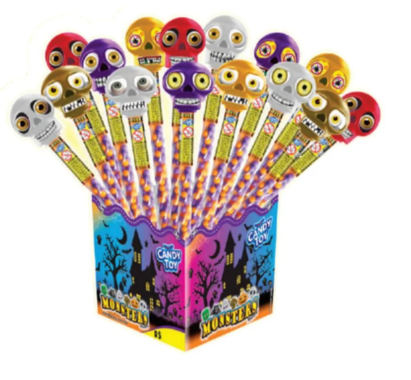 BALA COM BRINQUEDO CAVEIRA MONSTERS 1X20X15GR - CANDY TOY