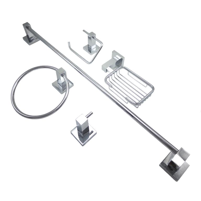 ACESS KIT P/BANHEIRO METAL SUPER LUXO 5 PCS QUADRADO