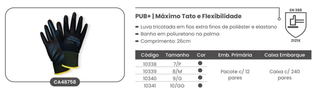 LUVA PUB+TAMANHO G (9) NYLON C/BANHO PU PALMA  COMP.26CM-CA48758