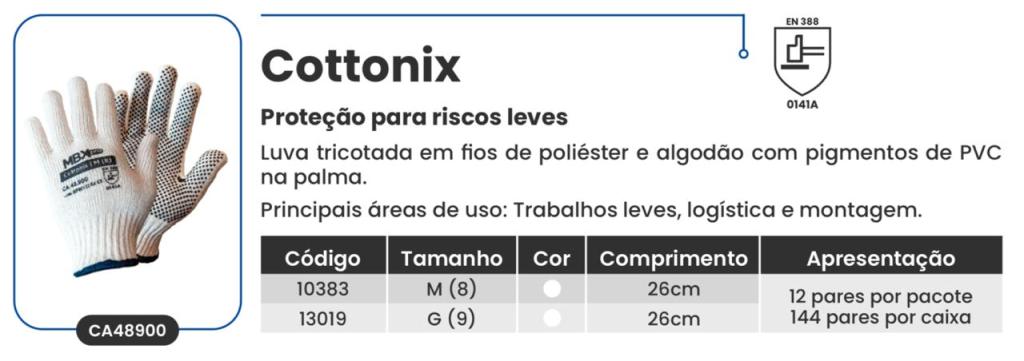 LUVA COTTONIX TAM G (9) TRICOTADA EM POLIESTER E ALGODAO -CA4800