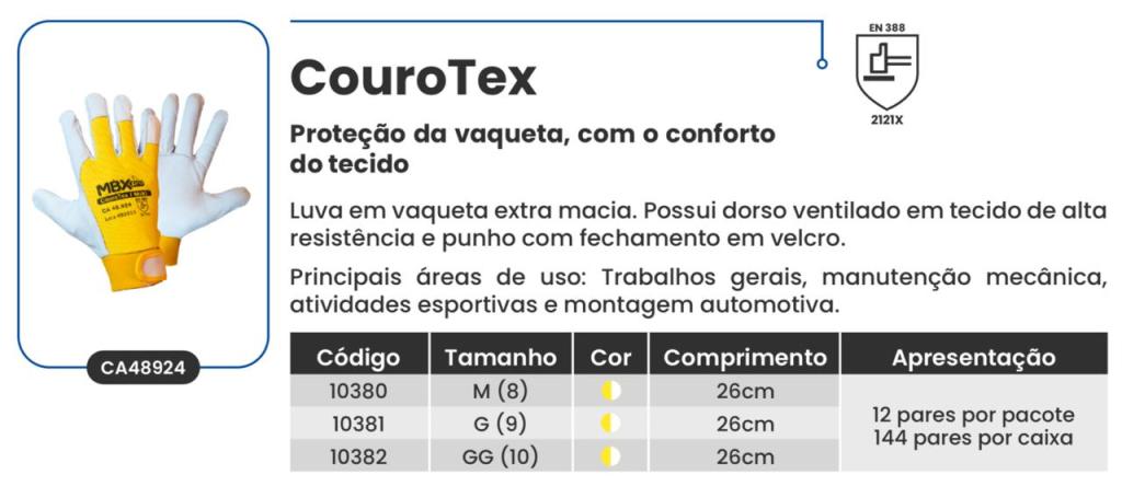 LUVA COUROTEX TAM G (9) VAQUETA COM DORSO TECIDO-CA48924