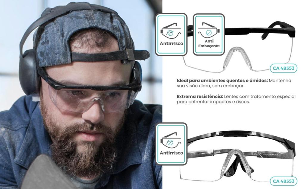 OCULOS DE PROTEÇAO ANTI RISCO E ANTI-EMBAÇAMENTO  UV400 INCOLOR CA48553 ( BREVE)