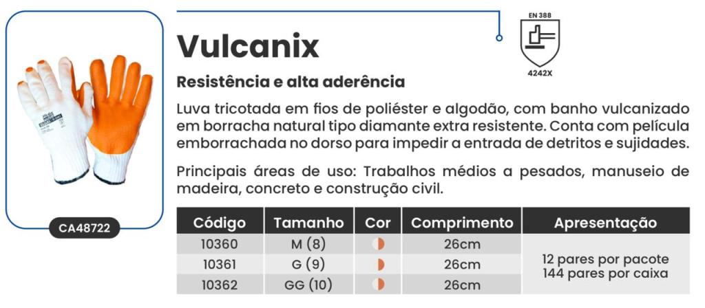 LUVA VULCANIX TAM GG(10) C/PALMA EMBORRACHADA -CA48722 (BREVE)