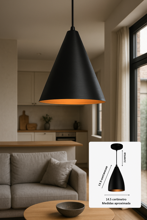 PENDENTE CONICO PRETO FOSCO E COBRE