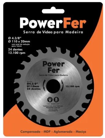 DISCO DE SERRA VIDEA PARA MADEIRA 110MM X 24 DENTES