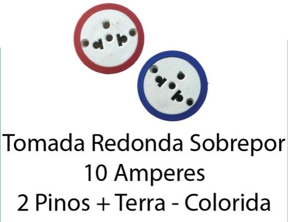 TOMADA REDONDA SOBREPOR 10A  2 PINOS+TERRA COLORIDA