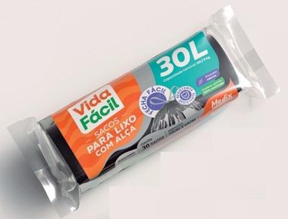 SACO PARA LIXO C/ ALCA VIDA FACIL 30L  ROLO C/ 30 UN