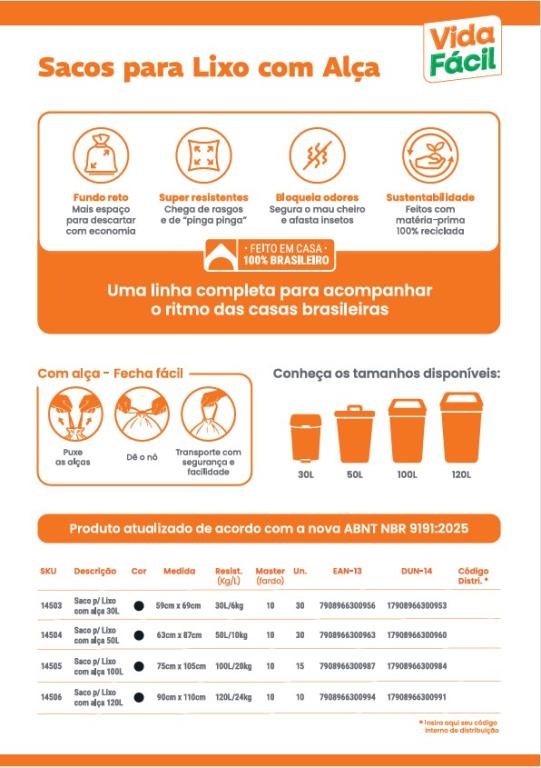 SACO PARA LIXO C/ ALCA VIDA FACIL 50L  ROLO C/ 30 UN