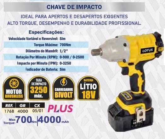 CHAVE DE IMPACTO 18V 4Ah PLUS