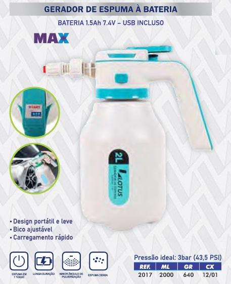 GERADOR DE ESPUMA A BATERIA 2000ML 7.4v 1.5Ah MAX - 12/1