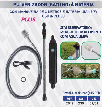 PULVERIZADOR (GATILHO) A BATERIA - MANGUEIRA 3M PLUS - 32/1