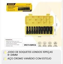 JOGO DE SOQUETES LONGOS 10 PEÇAS 8 A 24MM CROMO VANADIUM C/ESTOJO
