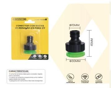 CONECTOR COM BUCHA DE REDUÇÃO 3/ PARA 1/2 (BLISTER)